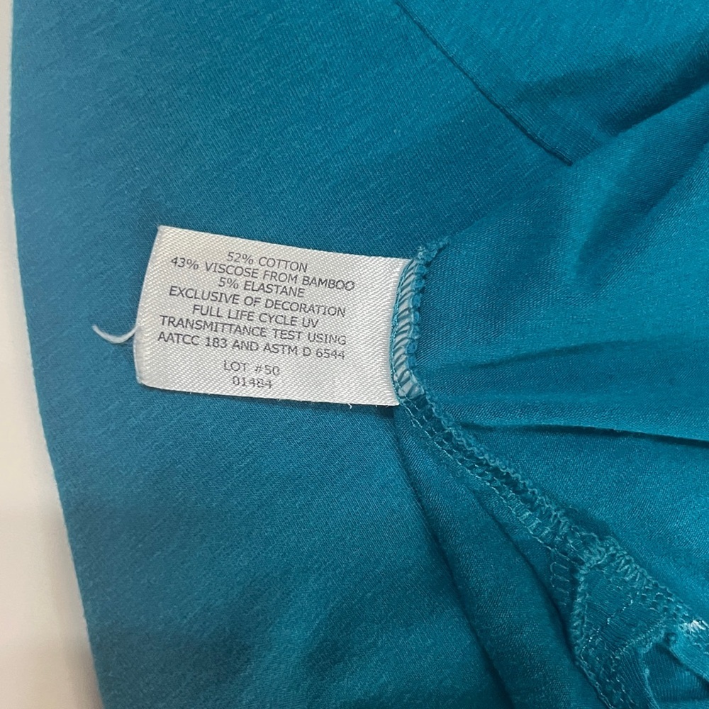 Coolibar Sun Protect Teal Tunic Soft Cotton Blend Vneck Long Sleeve Hi Low Top M - Picture 5 of 7